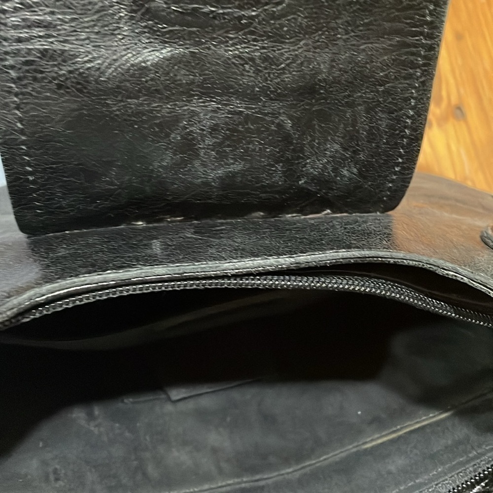 Berge Womens Round Double Handle Shoulder Bag Black Medium Genuine Leather - Picture 7 of 7